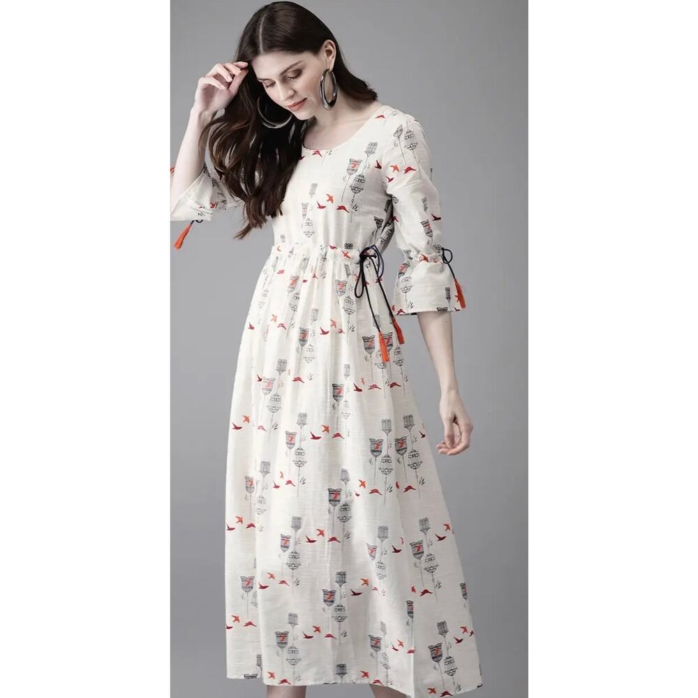 Anouk from Myntra Women's Cotton A-Line Quirky Printed Kurta Dress. Size M